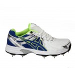 HDL Cricket Terminator Shoes Full Spikes White Blue Green'